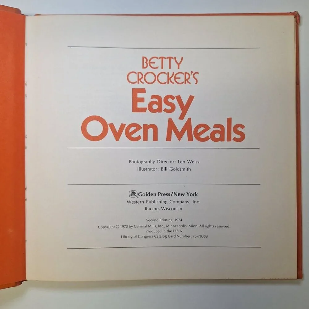 Betty Crockers Easy Oven Cook Book Meals Recipe 1973 Orange‎ Hardcover Dinner